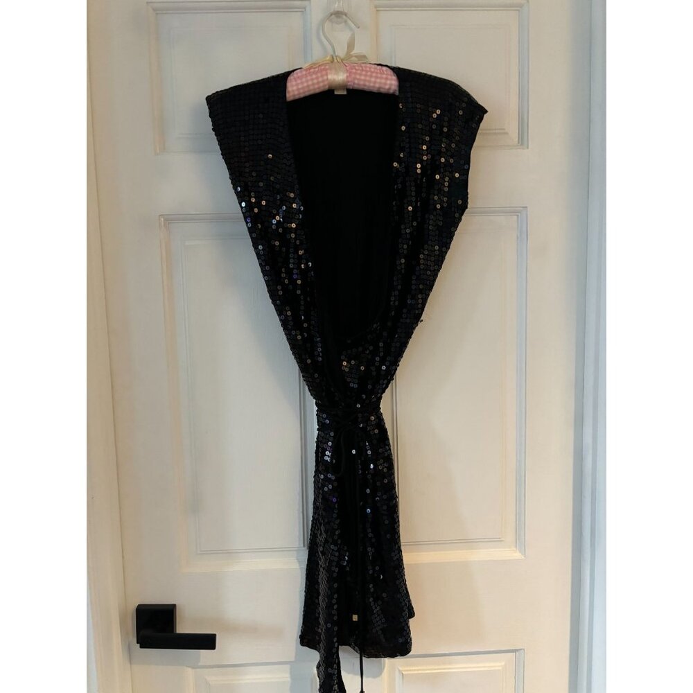 Michael Kors Sequin Wrap Dress Small Black